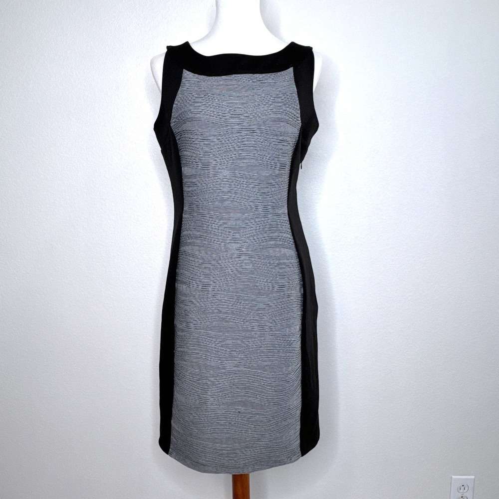 CALVIN KLEIN Sleeveless Shift Midi Dress 10 Colorblock Black Gray Careerwear
